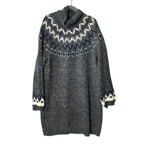 Old Navy Fair Isle Sweater Dress Size XXL Gray Knit Long Sleeve Cowl Turtleneck